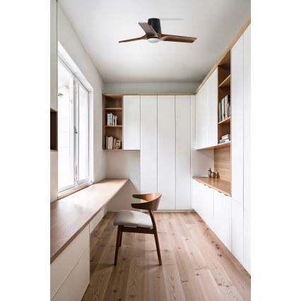 FARO 33837WT - Plafondventilator HEYWOOD TUB S dennenhout/zwart Ø 90 cm Wi-Fi Tuya + afstandsbediening