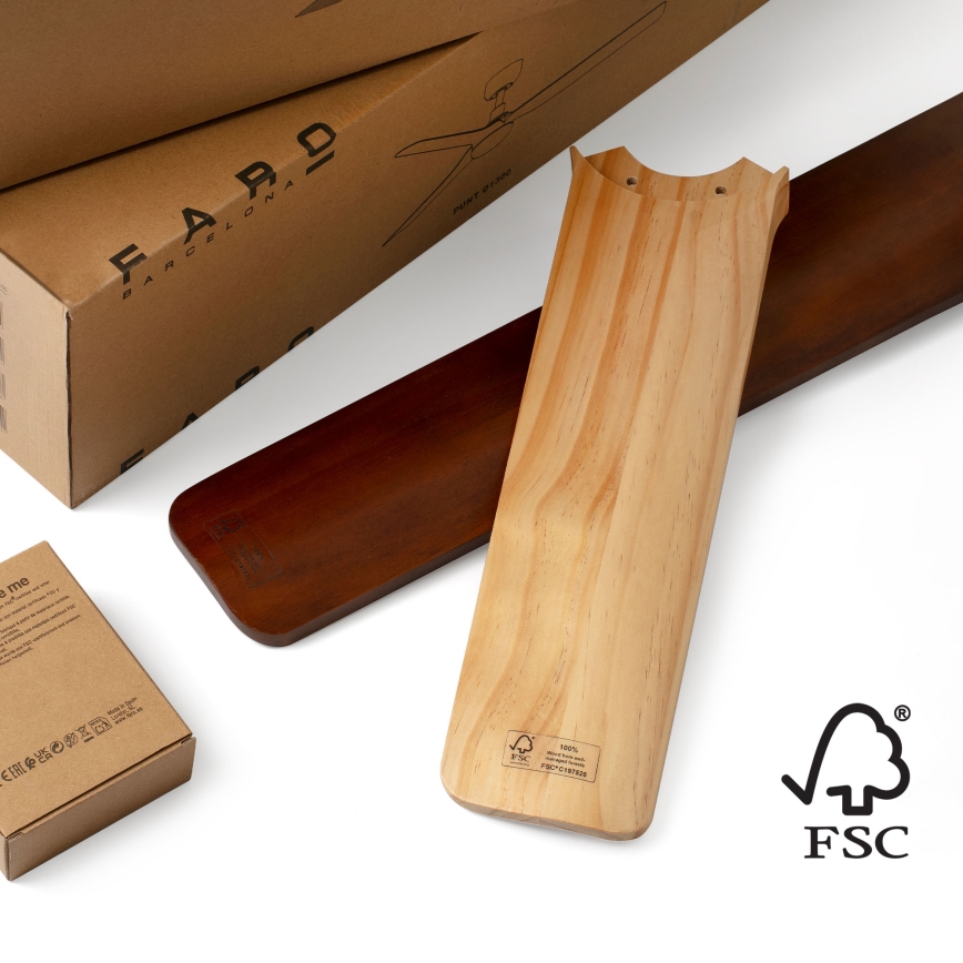 FARO 33837WT - Plafondventilator HEYWOOD TUB S dennenhout/zwart Ø 90 cm Wi-Fi Tuya + afstandsbediening