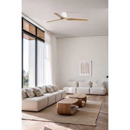 FARO 33838WT-1TW - LED dimbare plafondventilator HEYWOOD TUB L LED/10W/230V 2700/4000/6000K grenen/wit diameter 132 cm Wi-Fi Tuya + afstandsbediening