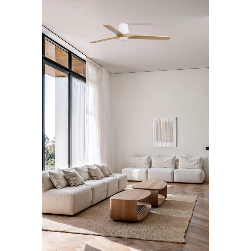 FARO 33838WT-1TW - LED-dimbare plafondventilator HEYWOOD TUB L LED/10W/230V 2700/3000/4000K dennenhout/wit Ø 132 cm Wi-Fi Tuya + afstandsbediening