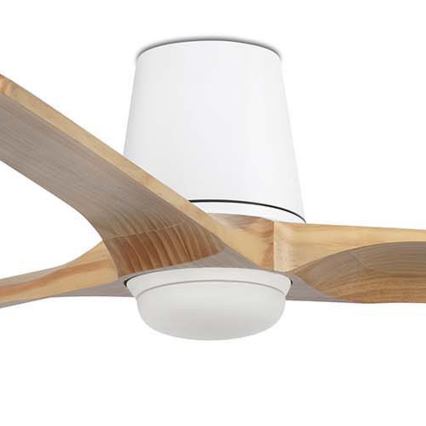 FARO 33838WT-1TW - LED-dimbare plafondventilator HEYWOOD TUB L LED/10W/230V 2700/3000/4000K dennenhout/wit Ø 132 cm Wi-Fi Tuya + afstandsbediening