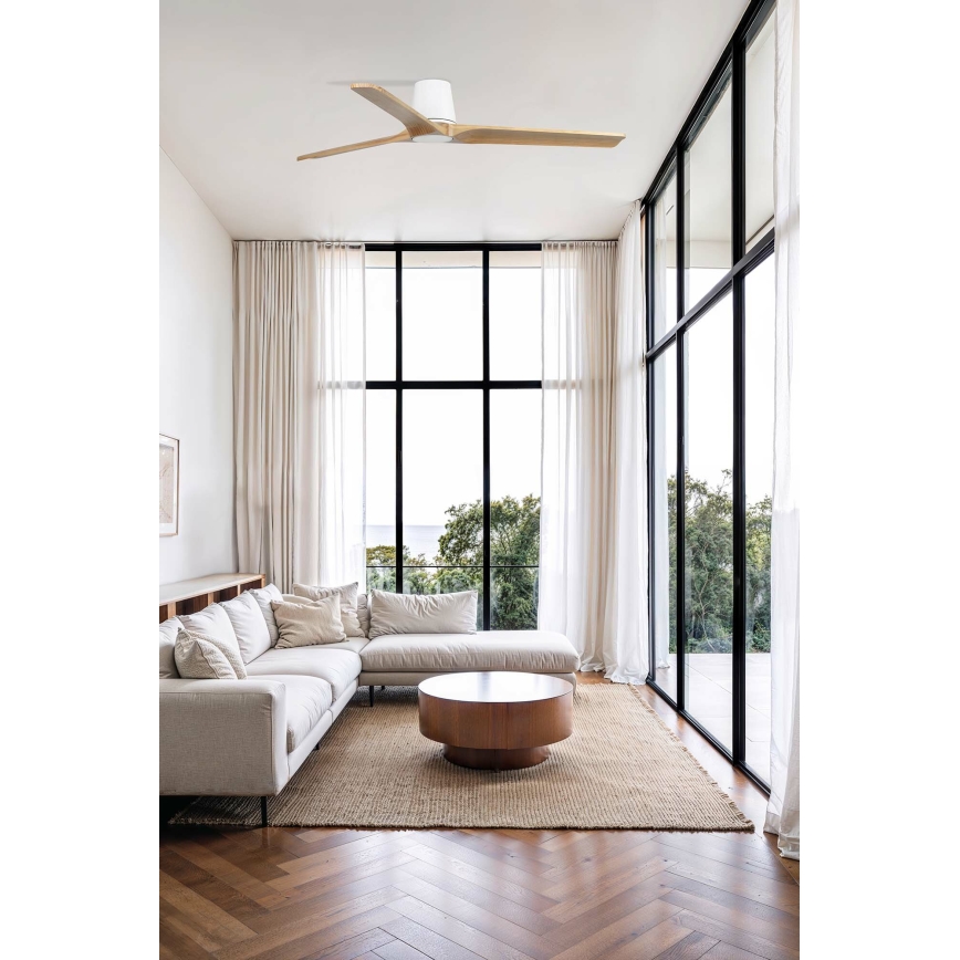 FARO 33838WT - Plafondventilator HEYWOOD TUB L grenen/wit diameter 132 cm Wi-Fi Tuya + afstandsbediening