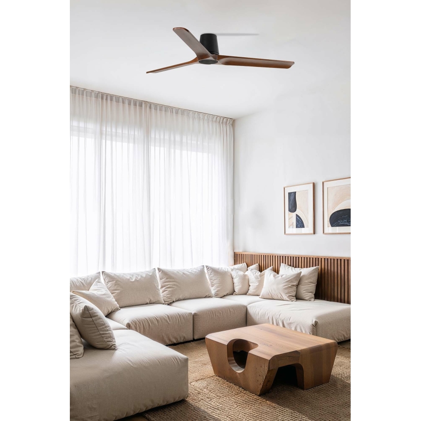 FARO 33839WT - Plafondventilator HEYWOOD TUB L grenen/zwart diameter 132 cm Wi-Fi Tuya + afstandsbediening