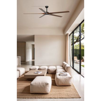 FARO 34190WT - Plafondventilator BIGWOOD XL grenen/zwart diameter 200 cm Wi-Fi Tuya + afstandsbediening
