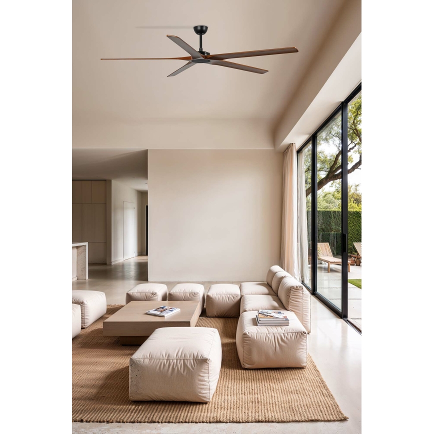 FARO 34190WT - Plafondventilator BIGWOOD XL grenen/zwart diameter 200 cm Wi-Fi Tuya + afstandsbediening