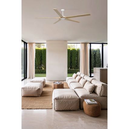 FARO 34191WT - Plafondventilator BIGWOOD XL grenen/wit diameter 200 cm Wi-Fi Tuya + afstandsbediening