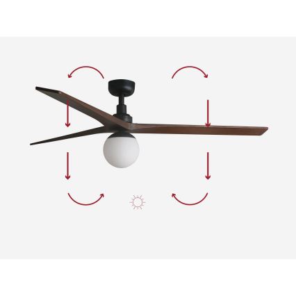 FARO 34276-11L - Plafondventilator KLIM L 1xE27/15W/230V hout/zwart diameter 150 cm + afstandsbediening