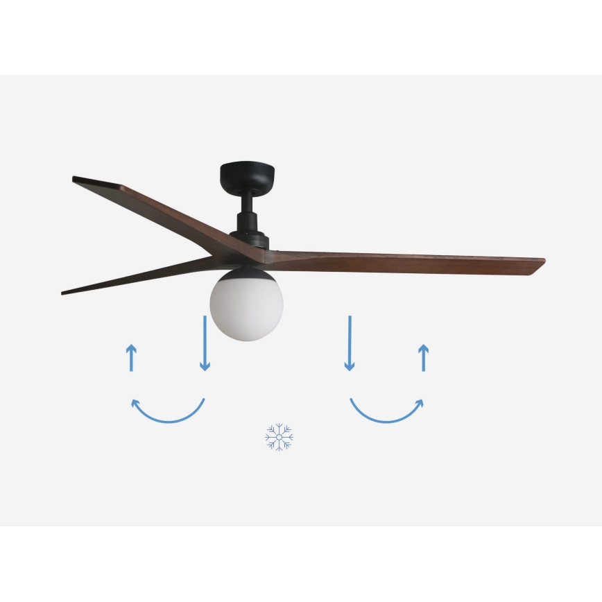 FARO 34276-11L - Plafondventilator KLIM L 1xE27/15W/230V walnoot/zwart diameter 150 cm + afstandsbediening