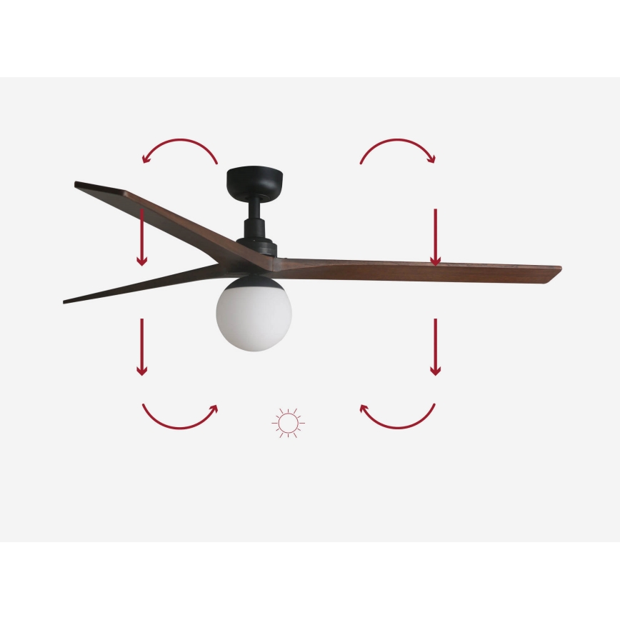 FARO 34276-11L - Plafondventilator KLIM L 1xE27/15W/230V walnoot/zwart diameter 150 cm + afstandsbediening