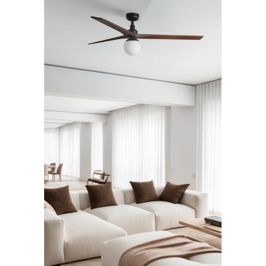 FARO 34276WT-11L - Plafondventilator KLIM L 1xE27/15W/230V walnoot/zwart diameter 150 cm Wi-Fi Tuya + afstandsbediening