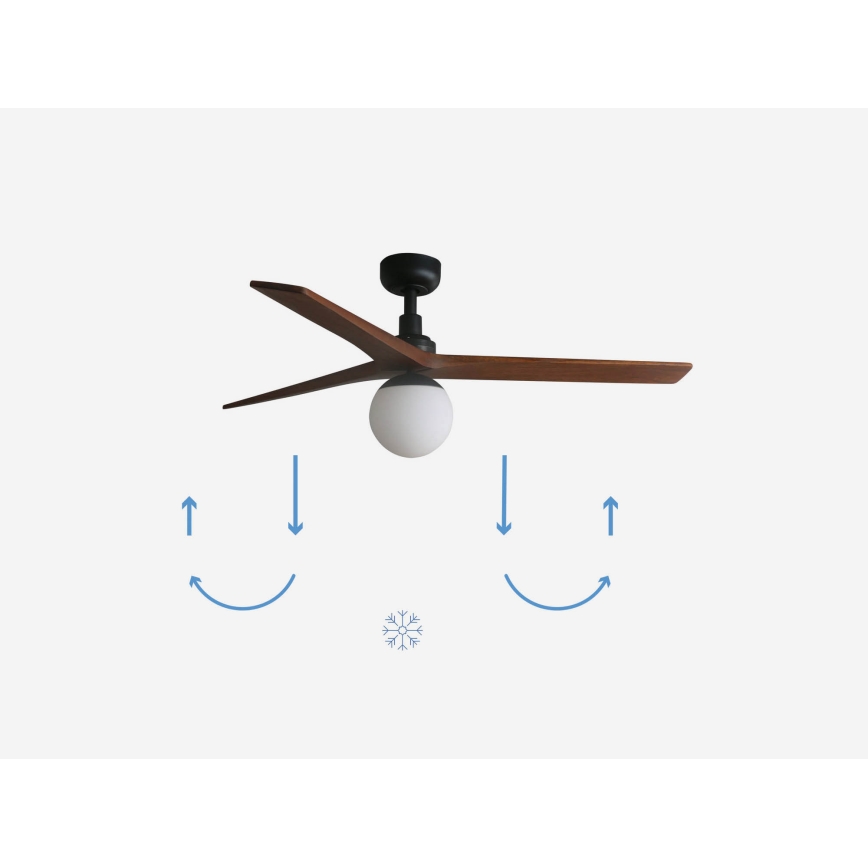 FARO 34277-11L - Plafondventilator KLIM M 1xE27/15W/230V walnoot/zwart diameter 125 cm + afstandsbediening