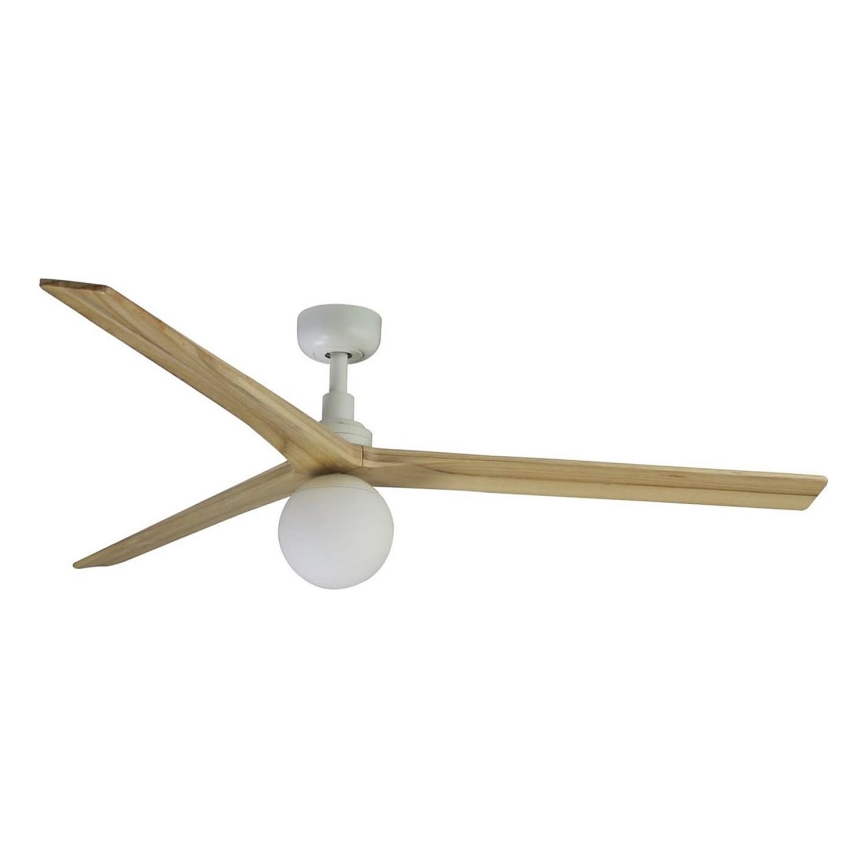 FARO 34279WT-11L - Plafondventilator KLIM L 1xE27/15W/230V eiken/wit diameter 150 cm Wi-Fi Tuya + afstandsbediening