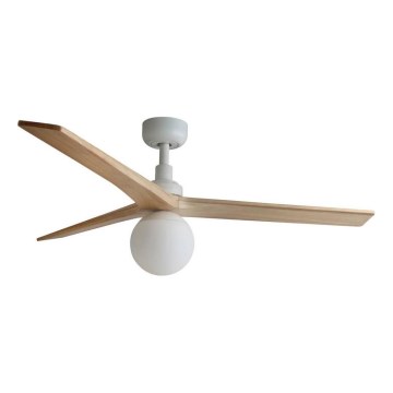 FARO 34280WT-11L - Plafondventilator KLIM M 1xE27/15W/230V hout/wit diameter 125 cm Wi-Fi Tuya + afstandsbediening