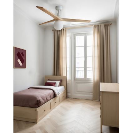 FARO 34280WT-11L - Plafondventilator KLIM M 1xE27/15W/230V dennenhout/wit pr. 125 cm Wi-Fi Tuya + afstandsbediening