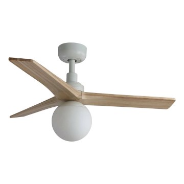 FARO 34281WT-11L - Plafondventilator KLIM S 1xE27/15W/230V hout/wit diameter 92,5 cm Wi-Fi Tuya + afstandsbediening