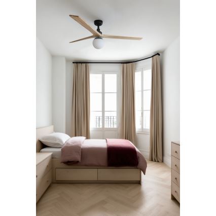 FARO 34282WT-11L - Plafondventilator KLIM L 1xE27/15W/230V dennenhout/zwart Ø 150 cm Wi-Fi Tuya + afstandsbediening