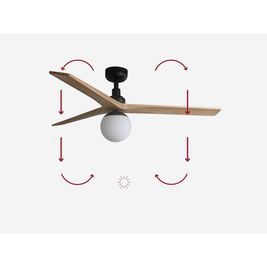 FARO 34283-11L - Plafondventilator KLIM M 1xE27/15W/230V hout/zwart diameter 125 cm + afstandsbediening