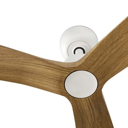 FARO 34361WT - Plafondventilator OUTWOOD L bruin/wit, diameter 150 cm, Wi-Fi Tuya IP44 + afstandsbediening