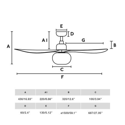 FARO 34363WT-11L - Plafondventilator OUTWOOD L 1xE27/15W/230V wit diameter 150 cm Wi-Fi Tuya IP44 + afstandsbediening