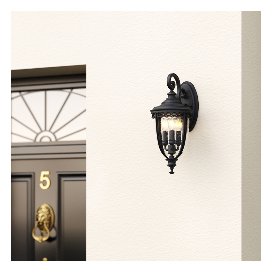 Feiss - Wandlamp voor buiten ENGLISH BRIDLE 3xE14/60W/230V IP44 zwart