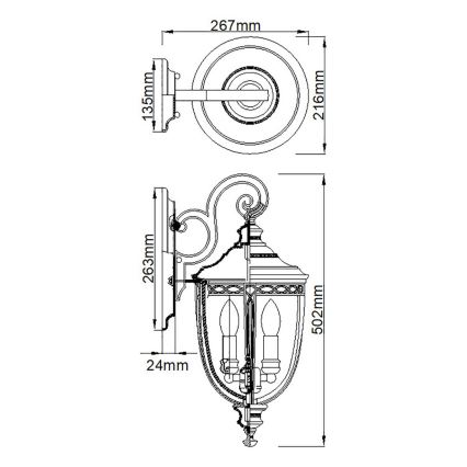 Feiss - Wandlamp voor buiten ENGLISH BRIDLE 3xE14/60W/230V IP44 zwart