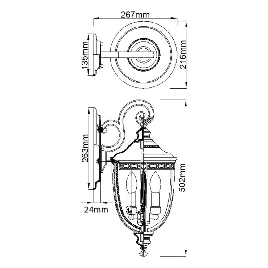 Feiss - Wandlamp voor buiten ENGLISH BRIDLE 3xE14/60W/230V IP44 zwart