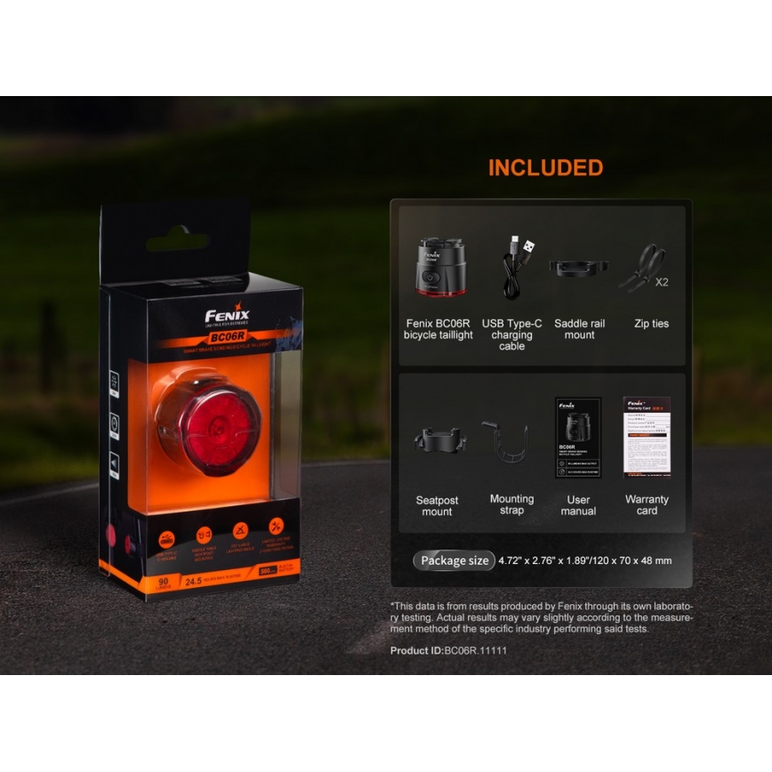 Fenix BC06R - LED Dimbare oplaadbare fietslamp LED/USB IP66 90 lm 24,5 h