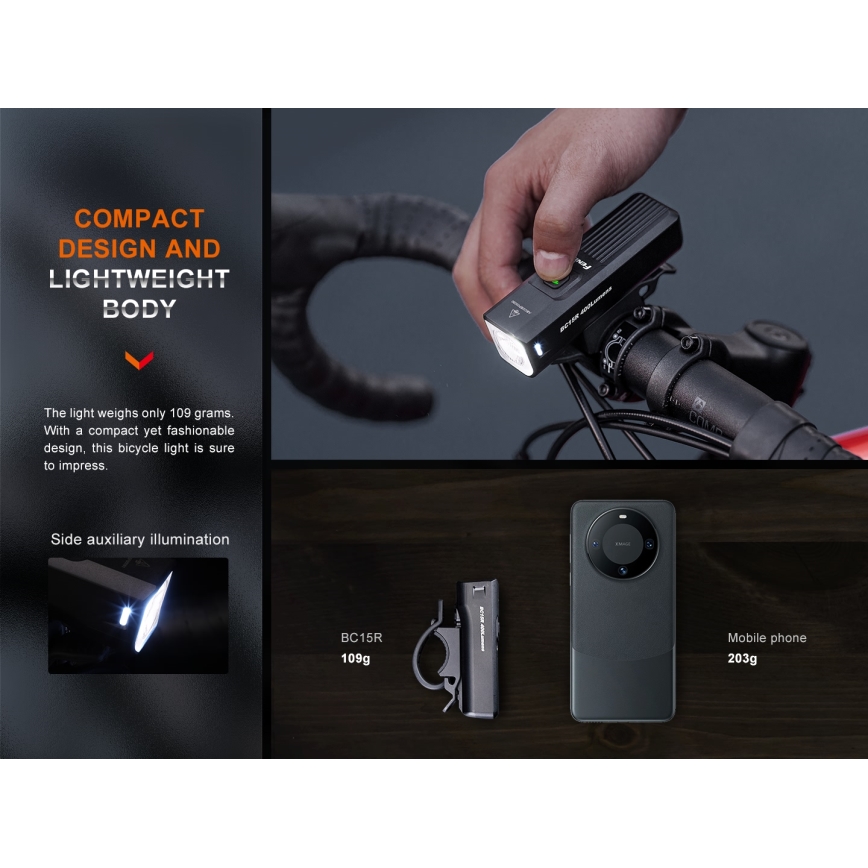 Fenix BC15R - LED Dimbare oplaadbare fietslamp LED/USB IP66 400 glanzend 31,5 h 2600 mAh
