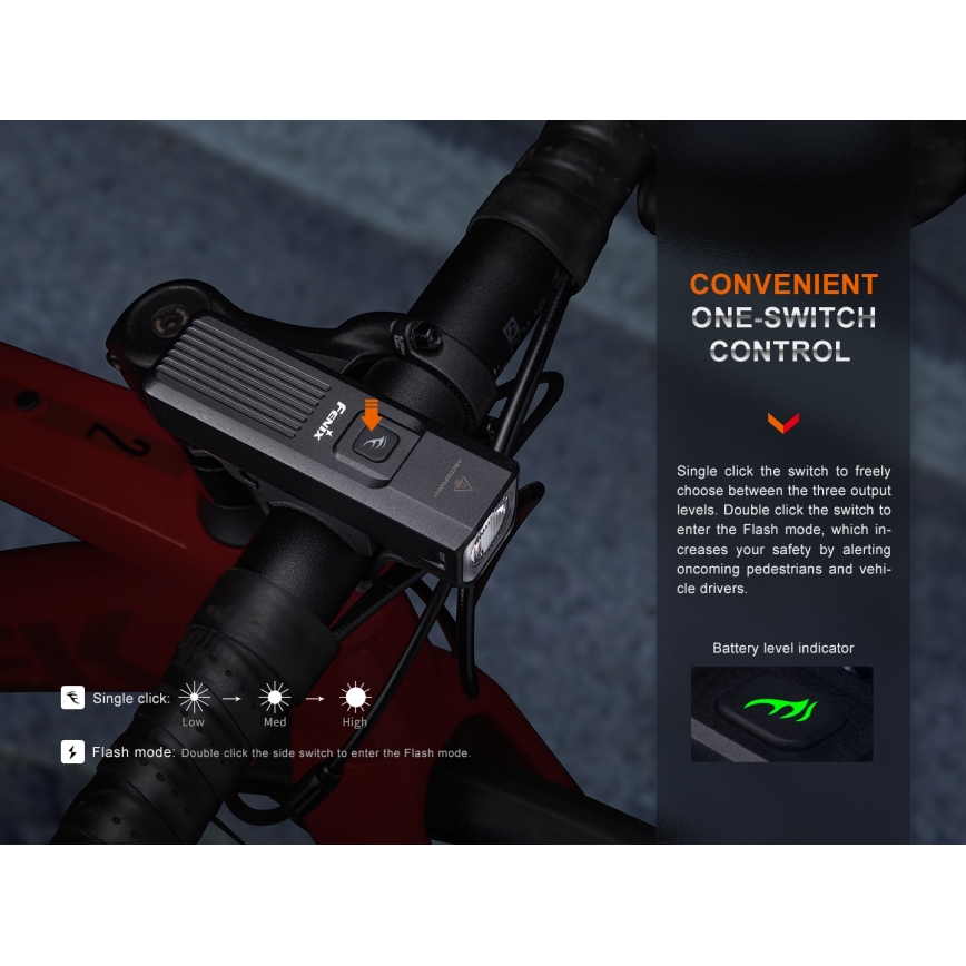 Fenix BC15R - LED Dimbare oplaadbare fietslamp LED/USB IP66 400 glanzend 31,5 h 2600 mAh