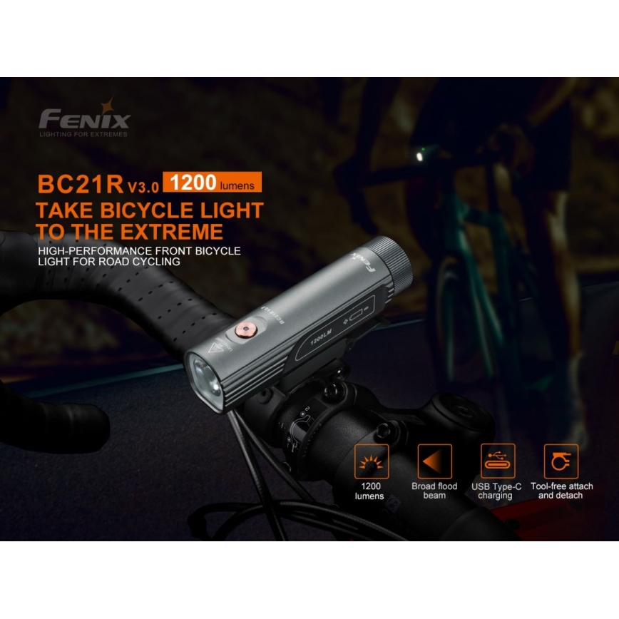 Fenix BC21RV30 - Oplaadbare LED Fietslamp LED/USB IP68 1200 lm 33 uur
