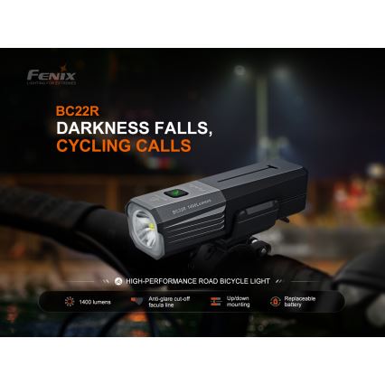 Fenix BC22R - dimbare oplaadbare LED-fietslamp LED/USB 3400 mAh IP66 1400 lm 41 h zwart