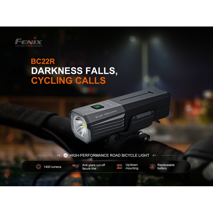 Fenix BC22R - dimbare oplaadbare LED-fietslamp LED/USB 3400 mAh IP66 1400 lm 41 h zwart