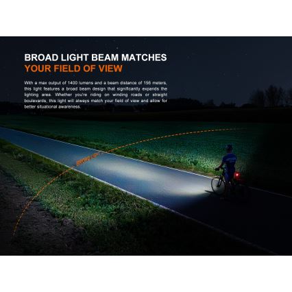 Fenix BC22R - dimbare oplaadbare LED-fietslamp LED/USB 3400 mAh IP66 1400 lm 41 h zwart