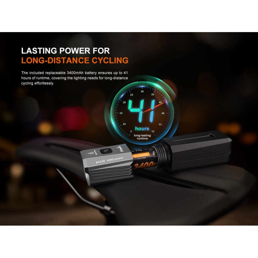 Fenix BC22R - dimbare oplaadbare LED-fietslamp LED/USB 3400 mAh IP66 1400 lm 41 h zwart