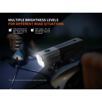 Fenix BC22R - dimbare oplaadbare LED-fietslamp LED/USB 3400 mAh IP66 1400 lm 41 h zwart