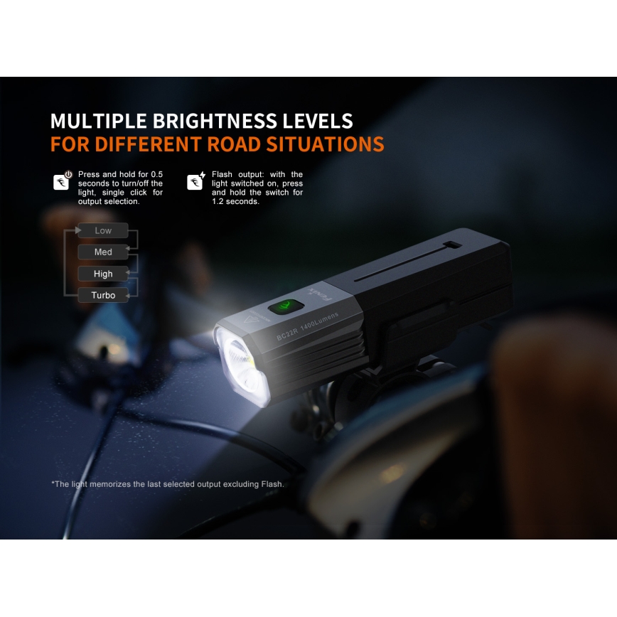 Fenix BC22R - dimbare oplaadbare LED-fietslamp LED/USB 3400 mAh IP66 1400 lm 41 h zwart