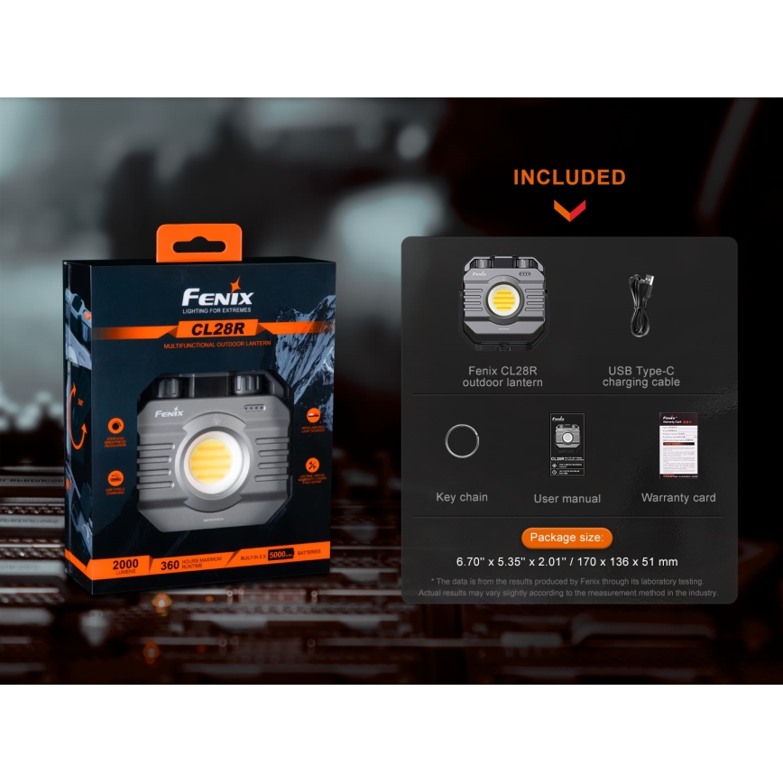 Fenix CL28R - LED Dimbaar oplaadbaar Schijnwerper met een powerbank LED/USB IP66 2000 glanzend 360 h 10000 mAh