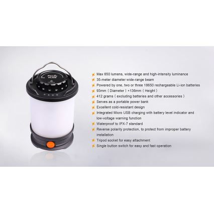 Fenix CL30R - LED draagbare oplaadbare lamp LED/USB/6xCR123A IPX7 650 lm 300 h 2600 mAh