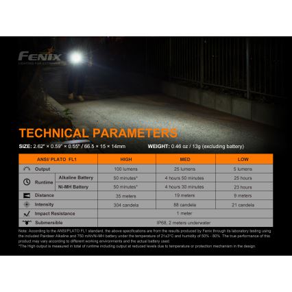 Fenix E01V20BLC - LED Zaklamp LED/1xAAA IP68