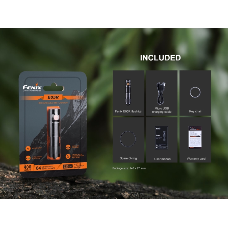 Fenix E05RBLC - Oplaadbare LED Zaklamp LED/USB IP68