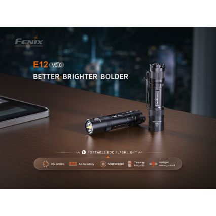 Fenix E12V30 - dimbare oplaadbare LED-zaklamp LED/1xAA 2000 mAh IP68 200 lm 100 h zwart