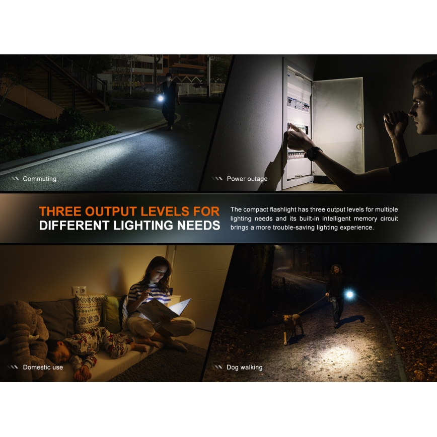 Fenix E12V30 - dimbare oplaadbare LED-zaklamp LED/1xAA 2000 mAh IP68 200 lm 100 h zwart