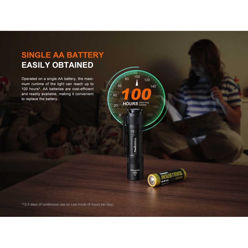 Fenix E12V30 - dimbare oplaadbare LED-zaklamp LED/1xAA 2000 mAh IP68 200 lm 100 h zwart