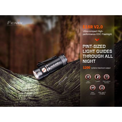 Fenix E18RV20800 - Dimbare oplaadbare LED-zaklamp LED/USB/1xCR123A 800 mAh IP68 1200 lm 200 h zwart