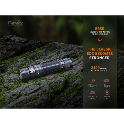 Fenix E35RSETAODS - LED Dimbaar oplaadbaar zaklamp LED/USB IP68 3100 lm 69 h 5000 mAh + diffuser 26,5mm