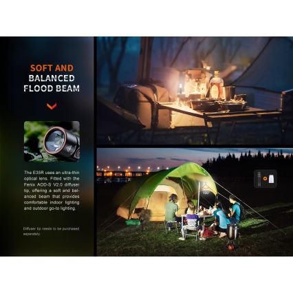 Fenix E35RSETAODS - LED Dimbaar oplaadbaar zaklamp LED/USB IP68 3100 lm 69 h 5000 mAh + diffuser 26,5mm