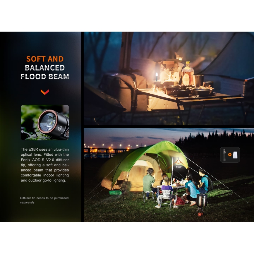 Fenix E35RSETAODS - LED Dimbaar oplaadbaar zaklamp LED/USB IP68 3100 lm 69 h 5000 mAh + diffuser 26,5mm
