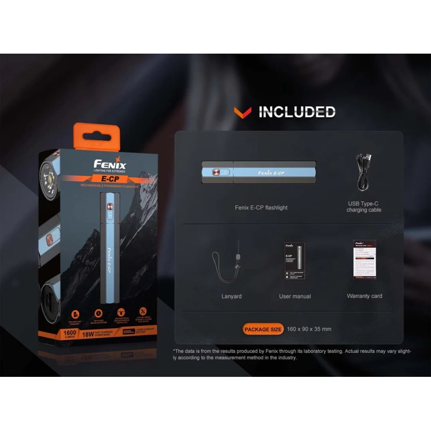 Fenix ECPBLCK - LED Oplaadbare zaklamp met een powerbank USB IP68 1600 glanzend 504 h 5000 mAh zwart