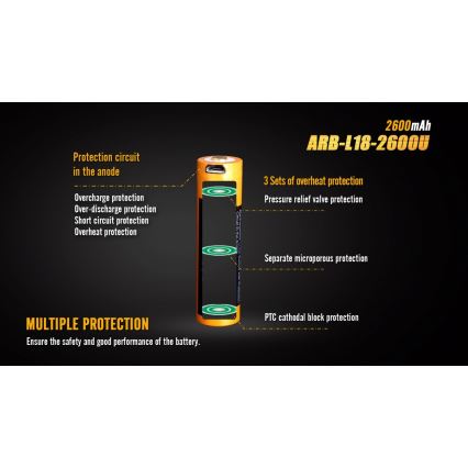Fenix FE18650LI26USB - 1 stuk Oplaadbare accu USB/3,6V 2600 mAh