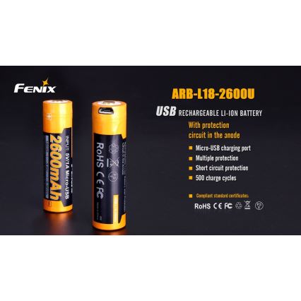 Fenix FE18650LI26USB - 1 stuk Oplaadbare accu USB/3,6V 2600 mAh